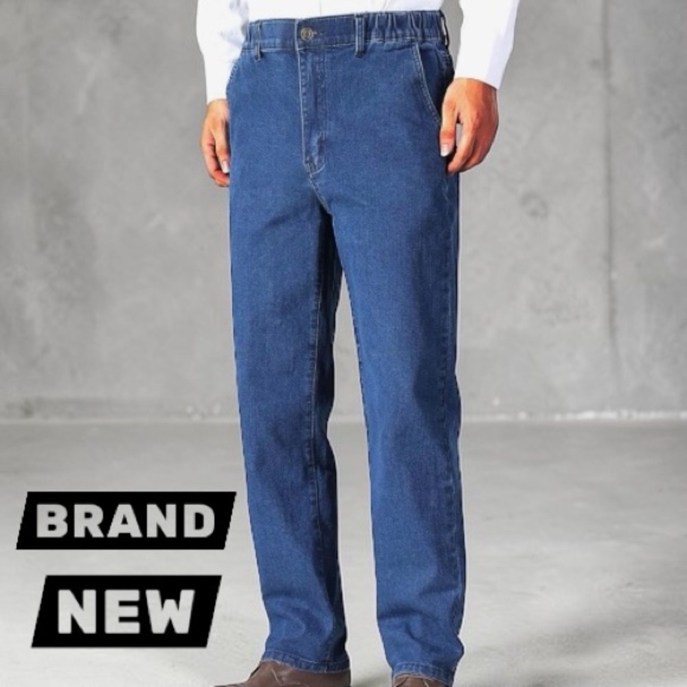 👖Soojun Men’s Elastic Waist Jeans – 44W X 30L - Relaxed Fit (Blue)